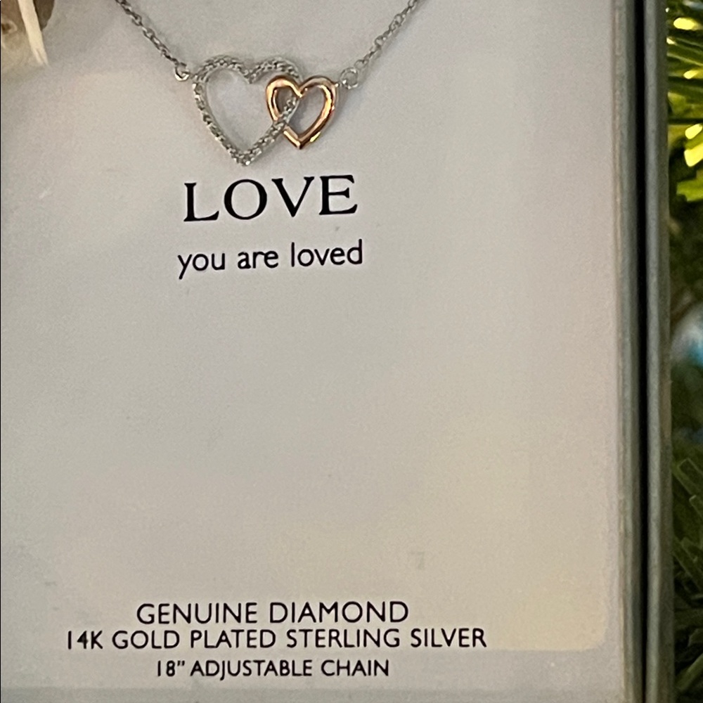 14K Diamond Sterling Silver Love 💕 Hearts Necklace NWT - Picture 5 of 10